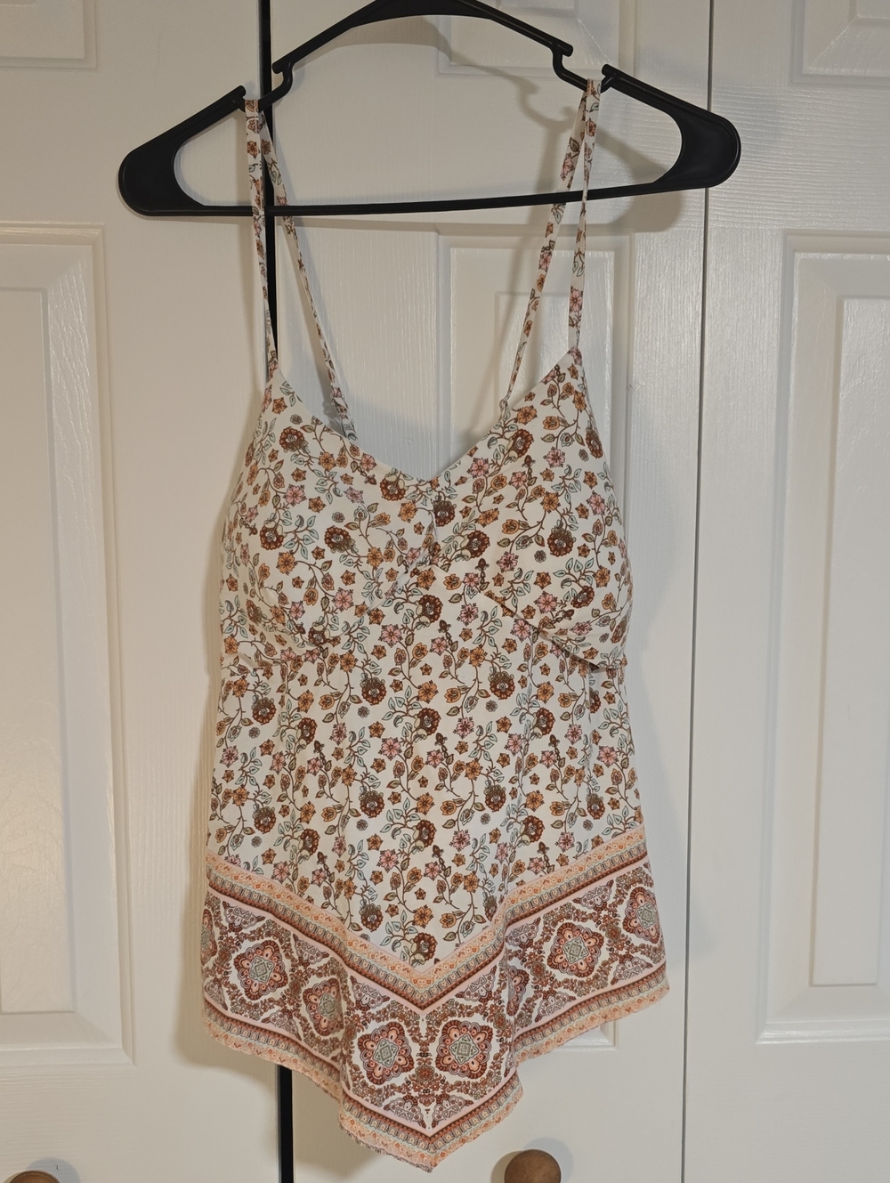 Floral Print Ivory Spaghetti Strap Tank Top